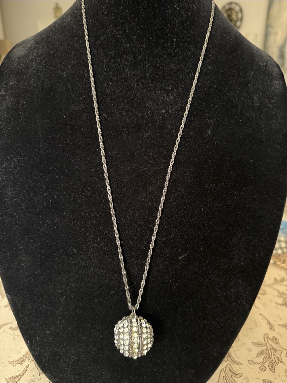 Crystal Pavé Sphere Pendant Necklace - Silver